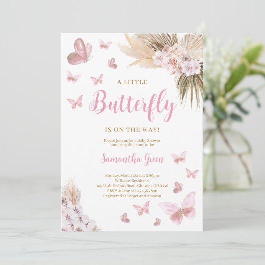Invitation Baby shower de papillon Boho (Debout devant)