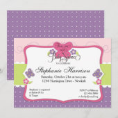 Invitation Baby shower de papillon dans rose et vert pourpres (Devant / Derrière)