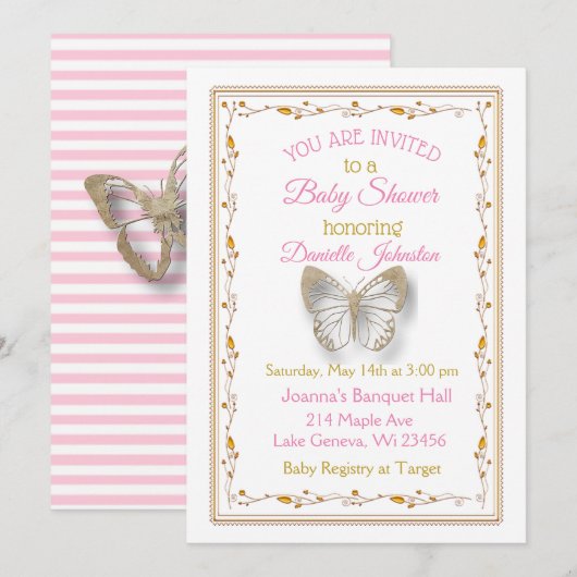 Invitation Baby shower de papillon de petite fille personnali (Devant / Derrière)