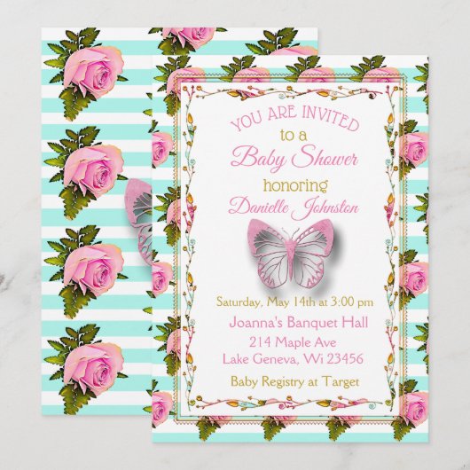 Invitation Baby shower de papillon de petite fille personnali (Devant / Derrière)