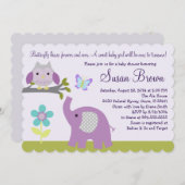 Invitation Baby shower de papillon éléphant Lavend (Devant / Derrière)