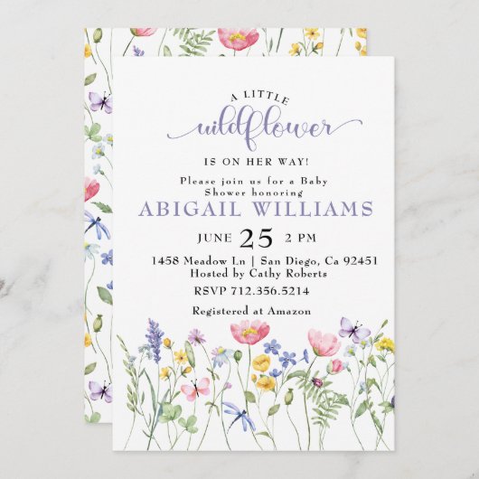 Invitation Baby shower de papillon Fleur sauvage Boho (Devant / Derrière)