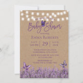 Invitation Baby shower de papillon floral de lavande rustique (Devant)