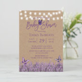 Invitation Baby shower de papillon floral de lavande rustique (Debout devant)