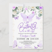 Invitation Baby shower de papillon pourpre fille (Devant)
