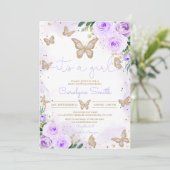 Invitation Baby shower de papillon pourpre fille (Debout devant)