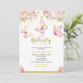 Invitation Baby shower de papillon rose (Debout devant)