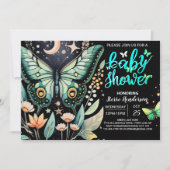 Invitation Baby shower de papillon vert (Devant)