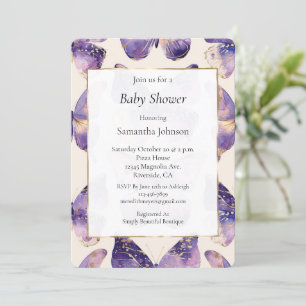 Invitation Baby shower de papillons à la crème d'or violet
