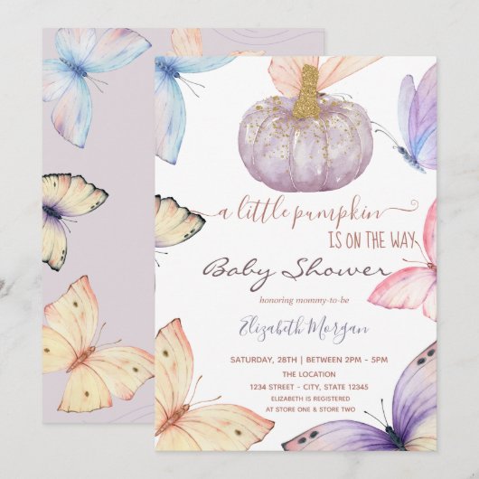 Invitation Baby shower de papillons Citrouilles de petite Par (Devant / Derrière)