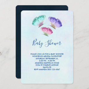 Invitation Baby shower de papillons couleur Aquarelle mignon
