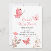 Invitation Baby shower de papillons floraux rose pâle (Devant)