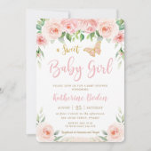 Invitation Baby shower de papillons floraux rose pâle (Devant)