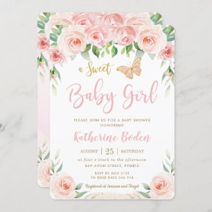 Invitation Baby shower de papillons floraux rose pâle