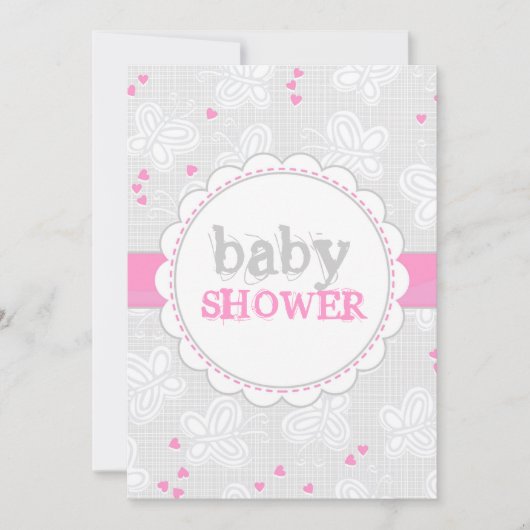 Invitation baby shower de papillons gris rose (Devant)