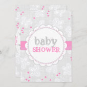 Invitation baby shower de papillons gris rose (Devant / Derrière)