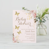Invitation Baby shower de papillons rose floral rustique (Debout devant)