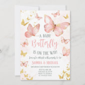 Invitation Baby shower de papillons rose pâle (Devant)