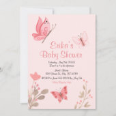 Invitation Baby shower de papillons roses mignonnes (Devant)