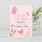 Invitation Baby shower de papillons roses mignonnes (Debout devant)