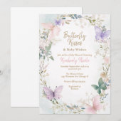 Invitation Baby shower de papillons roses pour bébé (Devant / Derrière)