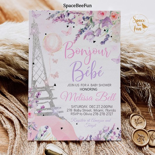 Invitation Baby shower de Paris Bonjour Bebe rose