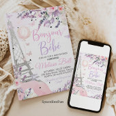Invitation Baby shower de Paris Bonjour Bebe rose