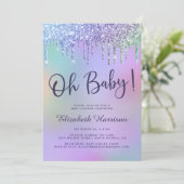 Invitation Baby shower de Parties scintillant arc-en-ciel (Debout devant)