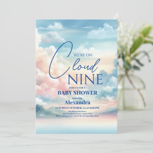 Invitation Baby shower de parties scintillant arc-en-ciel Clo (Debout devant)