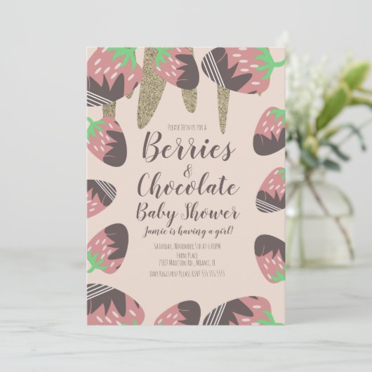 Invitation Baby shower de Parties scintillant aux fraises cho (Debout devant)