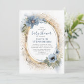 Invitation Baby shower de Parties scintillant bleu et or Dust (Debout devant)