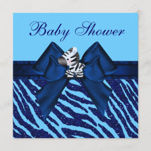 Invitation Baby shower de Parties scintillant Cute Blue Zebra