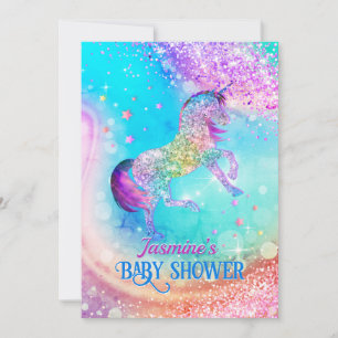 Invitation Baby shower de parties scintillant d'aqua rose car