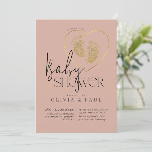 Invitation Baby shower de Parties scintillant de pieds neutre (Debout devant)