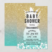 Invitation Baby shower de Parties scintillant d'or à fleur d' (Devant / Derrière)