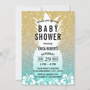 Invitation Baby shower de Parties scintillant d'or à fleur d'