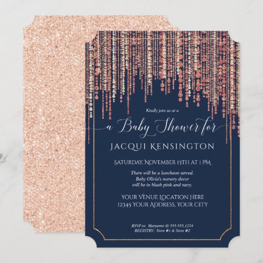 Invitation Baby shower de Parties scintillant d'or Rose de la (Devant / Derrière)