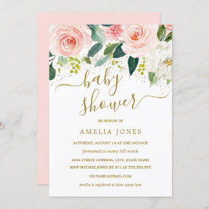 Invitation Baby shower de Parties scintillant d'or rose flora