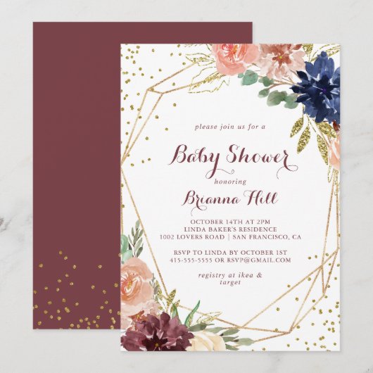 Invitation Baby shower de Parties scintillant en or géométriq (Devant / Derrière)