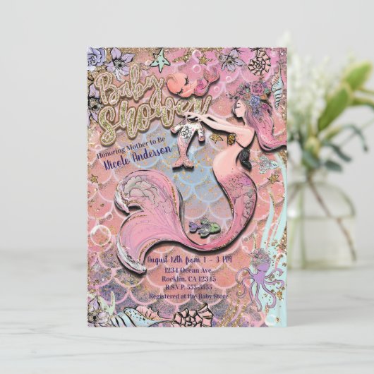 Invitation Baby shower de Parties scintillant en or Glam Preg (Debout devant)