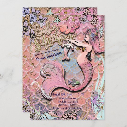 Invitation Baby shower de Parties scintillant en or Glam Preg (Devant / Derrière)