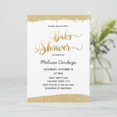 Invitation Baby shower de Parties scintillant en or manuscrit (Debout devant)