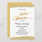 Invitation Baby shower de Parties scintillant en or manuscrit (Devant / Derrière)