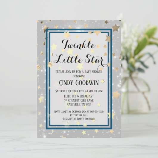 Invitation Baby shower de Parties scintillant en or Twinkle L (Debout devant)