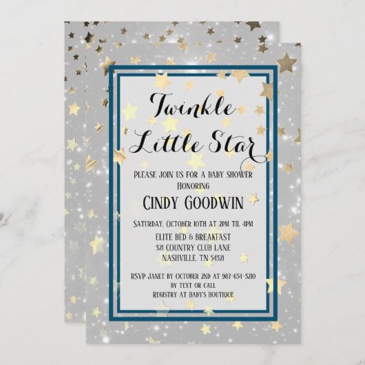Invitation Baby shower de Parties scintillant en or Twinkle L (Devant / Derrière)