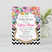 Invitation Baby shower de Parties scintillant florale Aquarel (Debout devant)