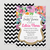 Invitation Baby shower de Parties scintillant florale Aquarel (Devant / Derrière)