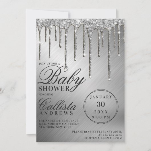 Invitation Baby shower de Parties scintillant métalliques Gla (Devant)