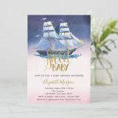 Invitation Baby shower de Parties scintillant or de bateau à (Debout devant)