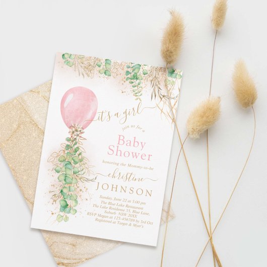 Invitation Baby shower de Parties scintillant or Eucalyptus F